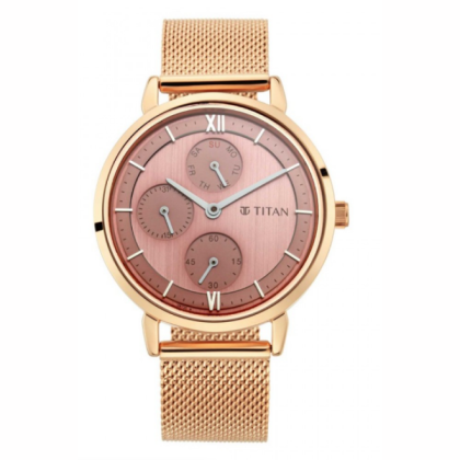 Titan Workwear 2652WM01 Rose Gold Dial Metal Strap Quartz Women's Watch 